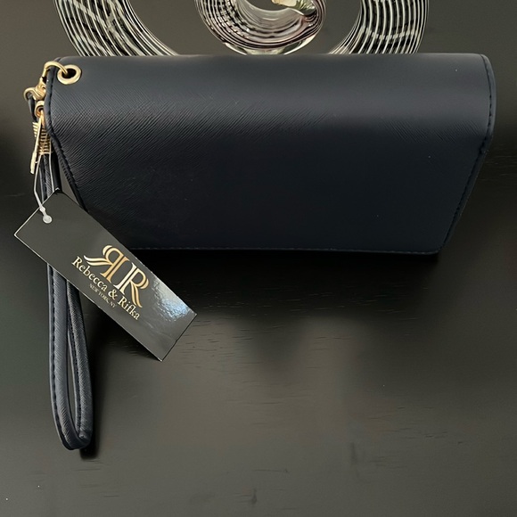 REBECCA & RIFKA NAVY BLUE DOUBLE ZIPPER WRISTLET WALLET - Picture 6 of 13